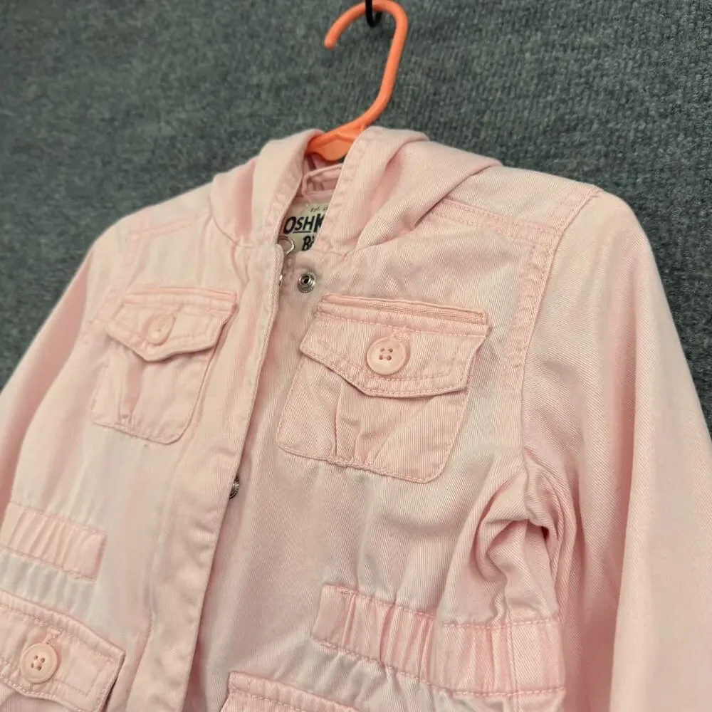 Osh Kosh Girls Cotton Anorak Jacket Size 2T Pink Lightweight Unlined Hooded